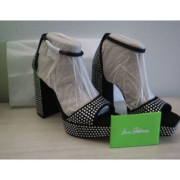 Sam Edelman I3466M1 Sz 7M Black Nellie Glitz Platform Heeled Sandals $190 - Picture 4 of 13